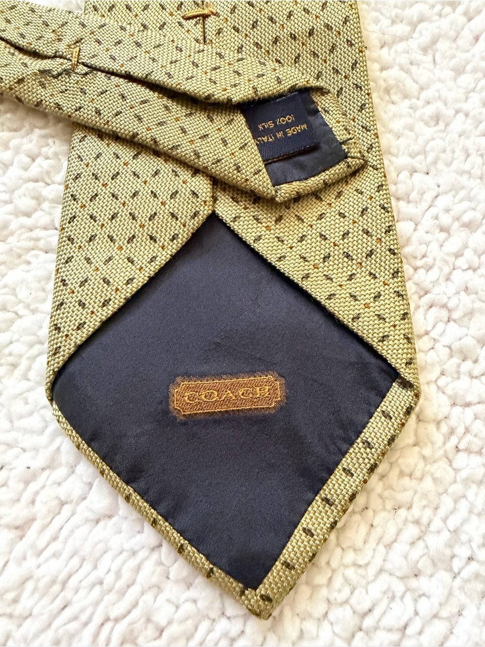Coach Men's Silk Necktie Vintage Gold Geometric Print Luxury Designer Tie